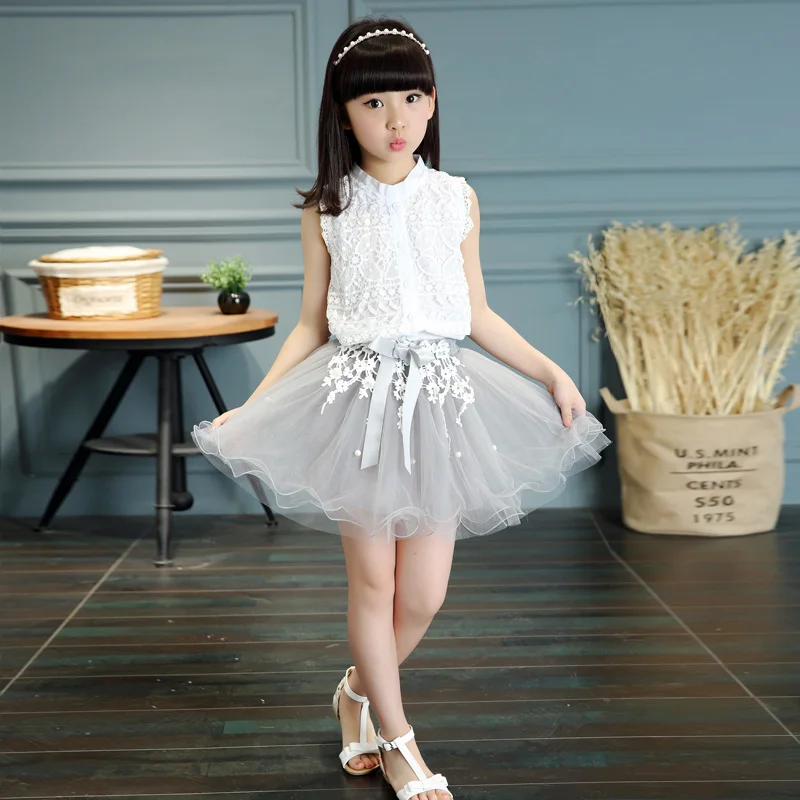 Новое поступление летние детские комплекты для маленьких девочек кружевной топ