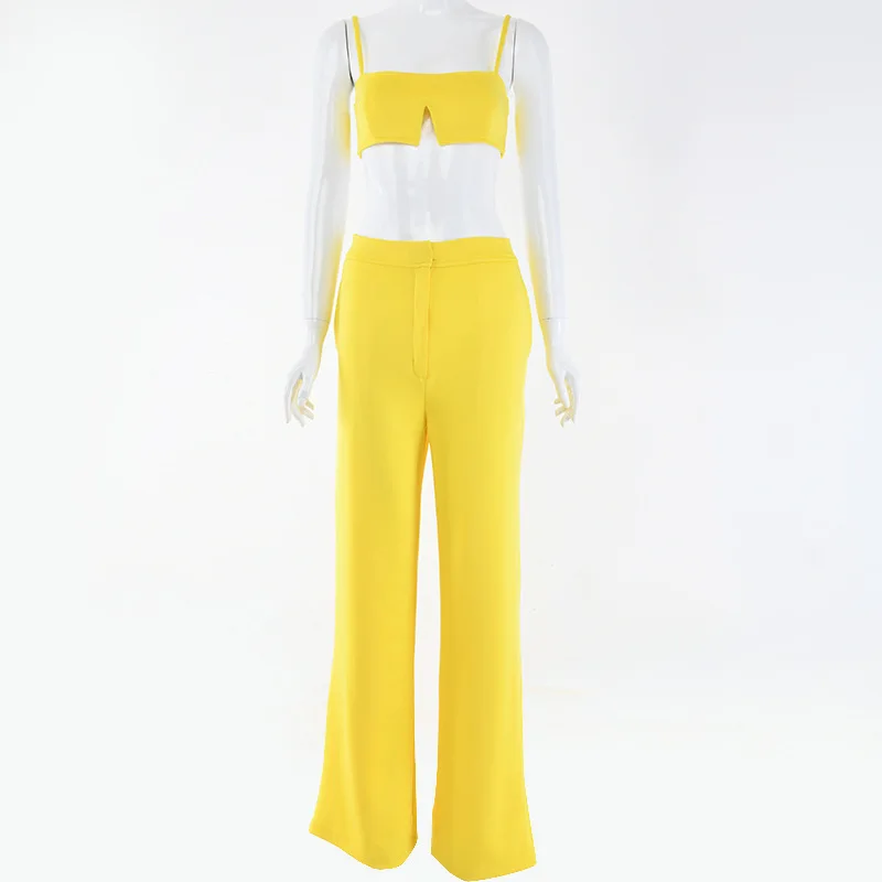 Комплект из 2 предметов Женский однотонный укороченный топ на бретелях спагетти