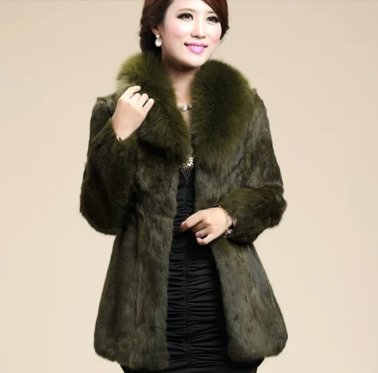 Зимняя женская шуба из натурального кроличьего меха с воротником лисьего тонкая