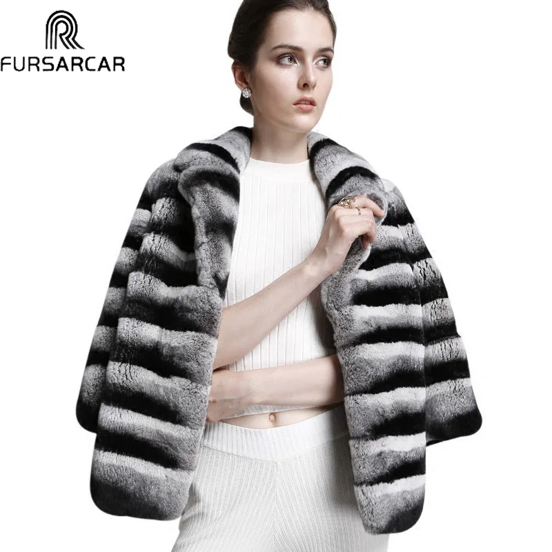 FURSARCAR натуральная Шуба из кролика Рекс для женщин зимние Thichk кроличьего меха