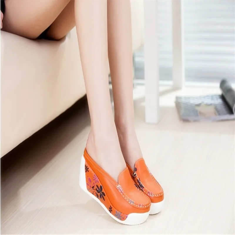 Женские туфли из натуральной кожи на танкетке толстой подошве|shoes ladies|white wedgesfashion