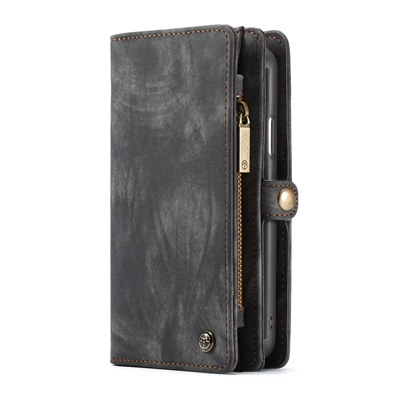 BLACK Luxury Wallet Zipper Flip Stand Case For iPhone 10 8 7 6s Plus XS MAX XR 8Plus 7Plus 6Plus Magnet Slim PU Leather Cover capinha - Цвет: BLACK