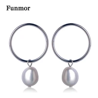 funmor irregular freshwater pearls dangle earring for women girls silver color round copper earrings piercing gifts bijoux femme