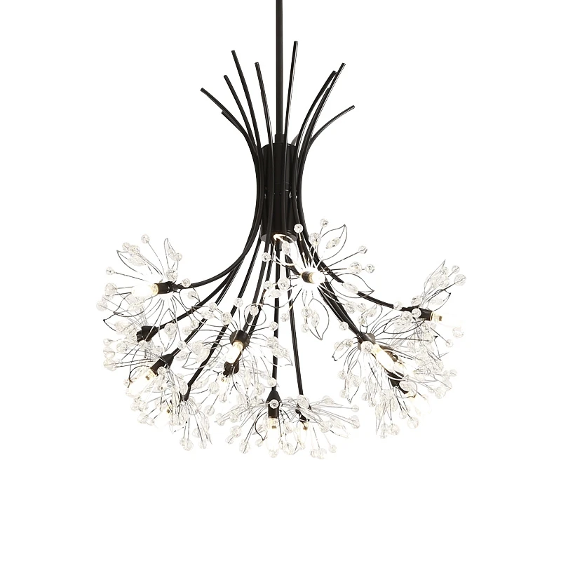 Черный современный Арт Деко LED Хрустальная фурнитура люстра Одуванчик золотые