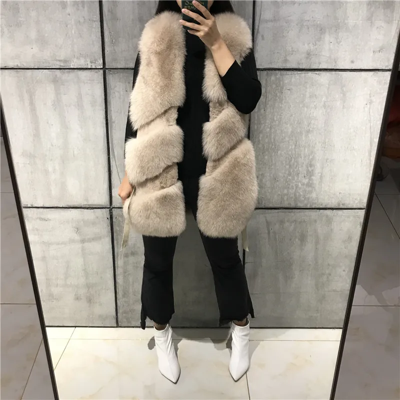 as picture Натуральный жилет из лисьего меха натуральный Лисий мех жилет женский меховой жилет - Цвет: as picture