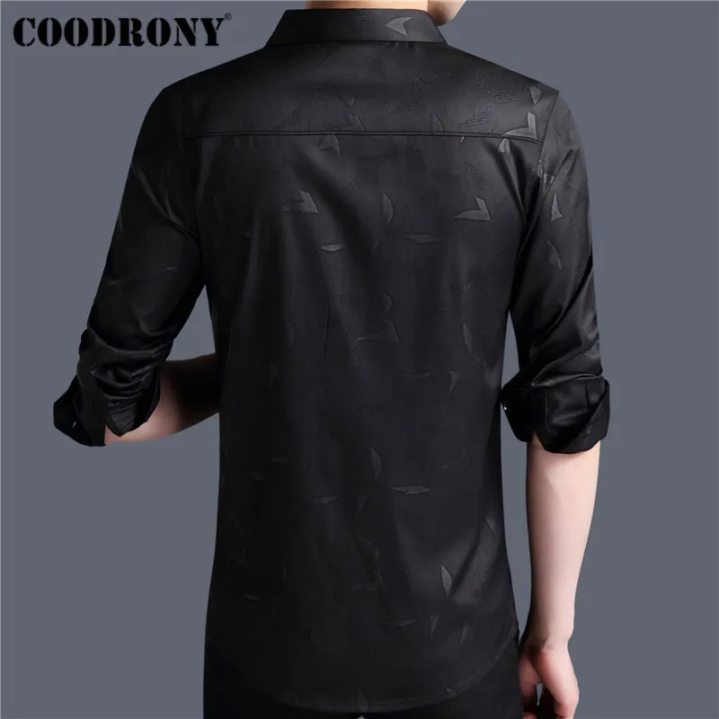COODRONY, мужская рубашка, осень, Новое поступление, длинный рукав, хлопок, рубашка, Мужская одежда, модная, Цветочный, приталенная, Бизнес Стиль, повседневные рубашки, 96003