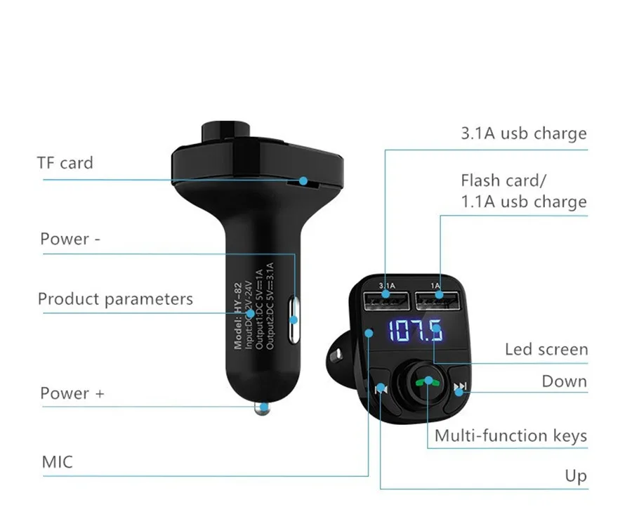 Супер Bluetooth автомобильный комплект, набор громкой связи, fm-передатчик, MP3 музыкальный плеер, 5 В, 4.1A, двойное USB Автомобильное зарядное устройство, телефон, поддержка Micro SD карты