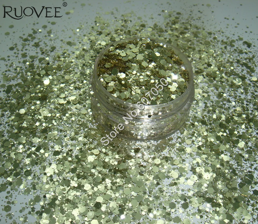 

Смешанный металлический блеск блестящий цвет шампанского Золотой шестигранник блестки Spangle пудра форма для дизайна ногтей Блестки для рук...