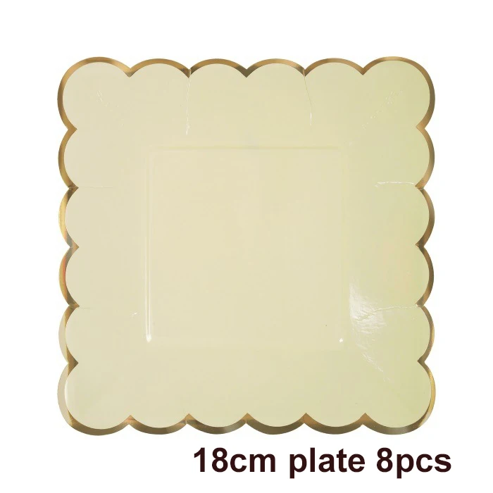 18cm plate 8pcs 8 шт. бумажные тарелки конфетного цвета для вечеринки, дня рождения, пастельные тарелки из фольги с золотой фольгой, вечерние тарелки для украшения свадебной посуды - Цвет: 18cm plate 8pcs
