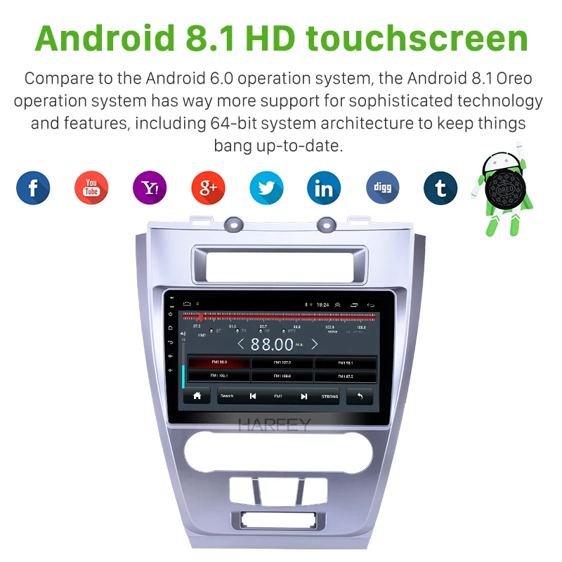 Harfey 10 1 дюймов Android 8 HD сенсорный экран GPS Navi автомобильное радио для Ford Mondeo 2009-2012 с