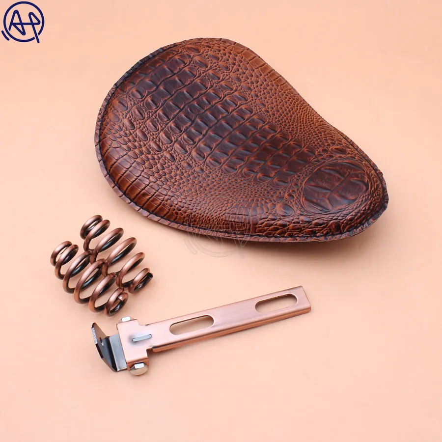 

for Harley Custom Chopper Bobber Leather Saddle Seat Motorcycle Retro Brown/Black Crocodile Leather Solo Seat+3" Spring Bracket
