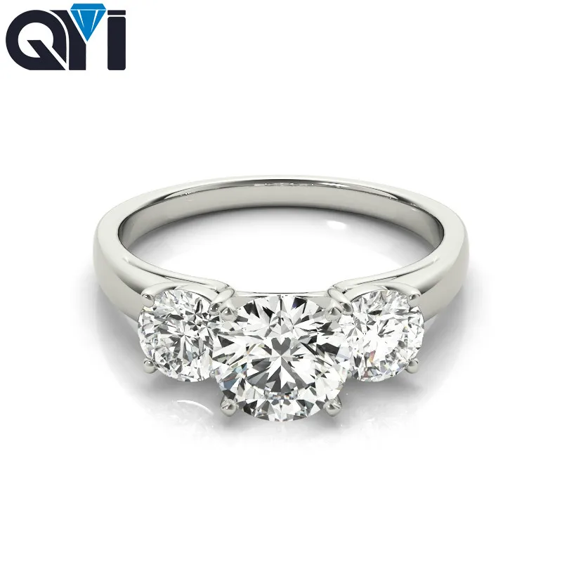 

QYI Rings Women Fashion Jewelry 925 Sterling Silver Three Stone 1 ct Round Cut 5A Zircon Engagement Wedding Band Ring