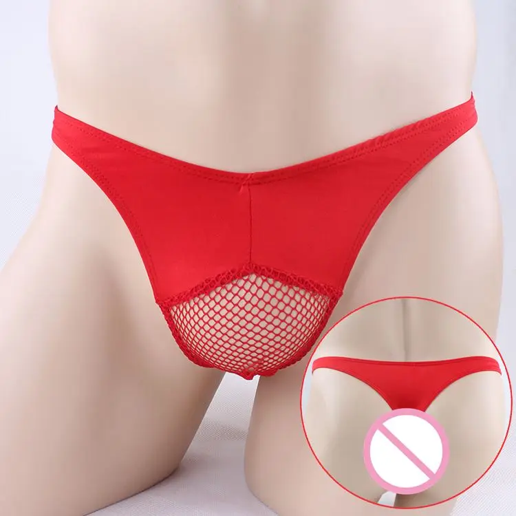 

Men underwear sexy temptation perspective mesh thongs U convex capsular bag high elastic material T pants G-Strings