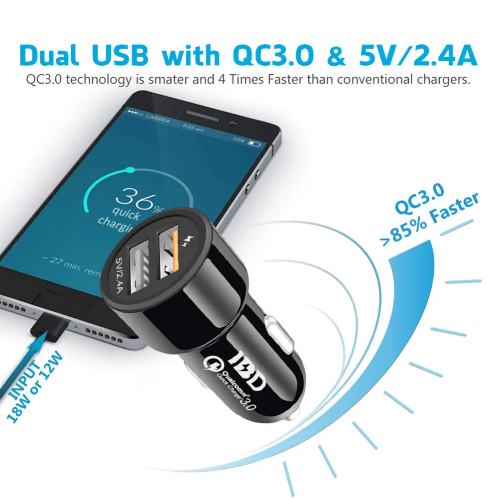 Автомобильное зарядное устройство IBD USB 3 0 для сотового телефона двойной адаптер