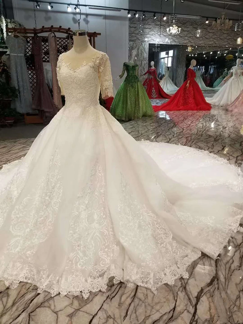 LSS149 Индивидуальные Новые свадебные платья o-образным вырезом с коротким рукавом