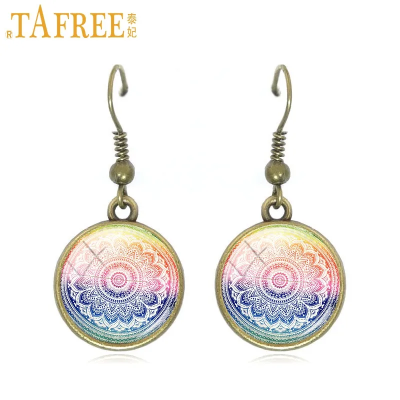 A460 TAFREE Хиппи Мандала серьги помпоном Bohemian Paisley медитации висячие серьги стекляный с картинкой художественное оформление круглый ювелирные изделия A448 - Окраска металла: A460