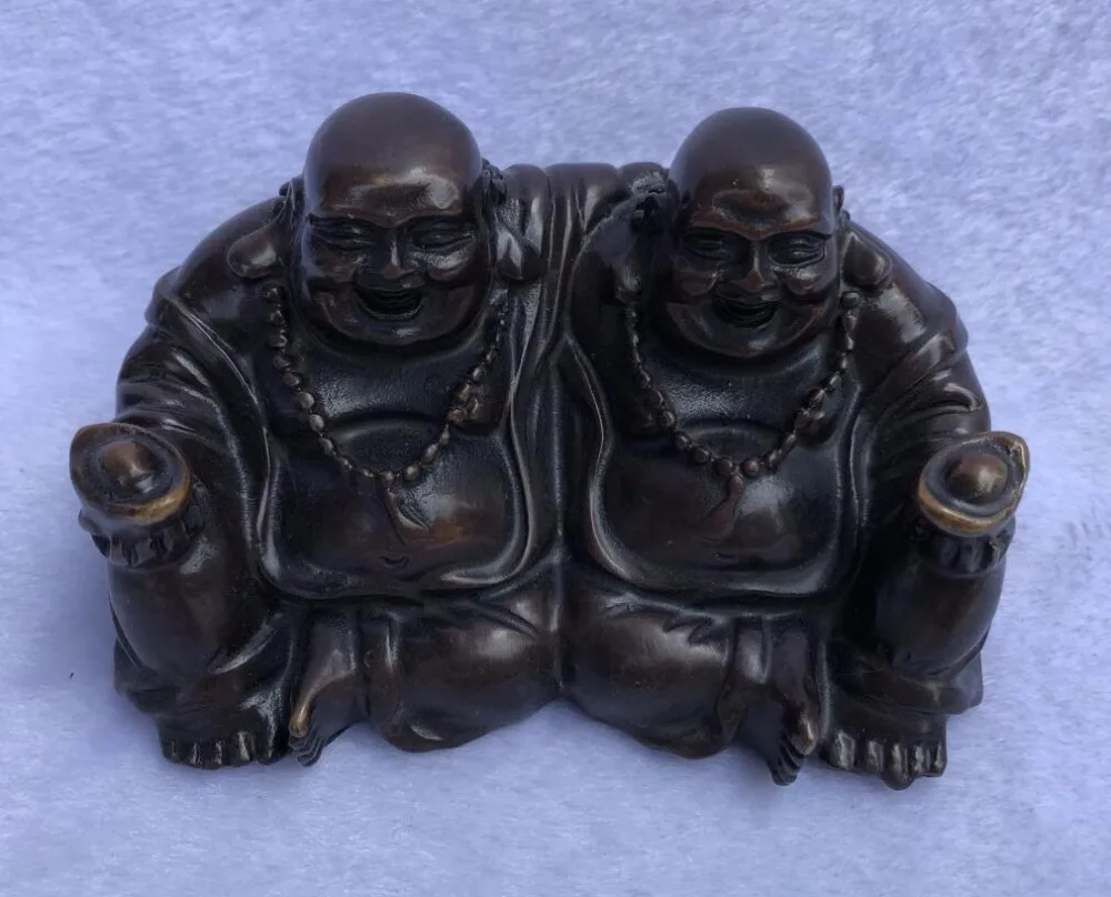 Brass auspicious Buddha Maitreya double Feng Shui crafts furnishings ornaments | Дом и сад