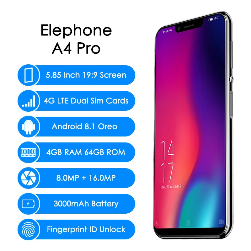 Elephone A4 Pro фаблет 4G Android 8 1 MTK6737 Восьмиядерный B Оперативная память 6 Встроенная