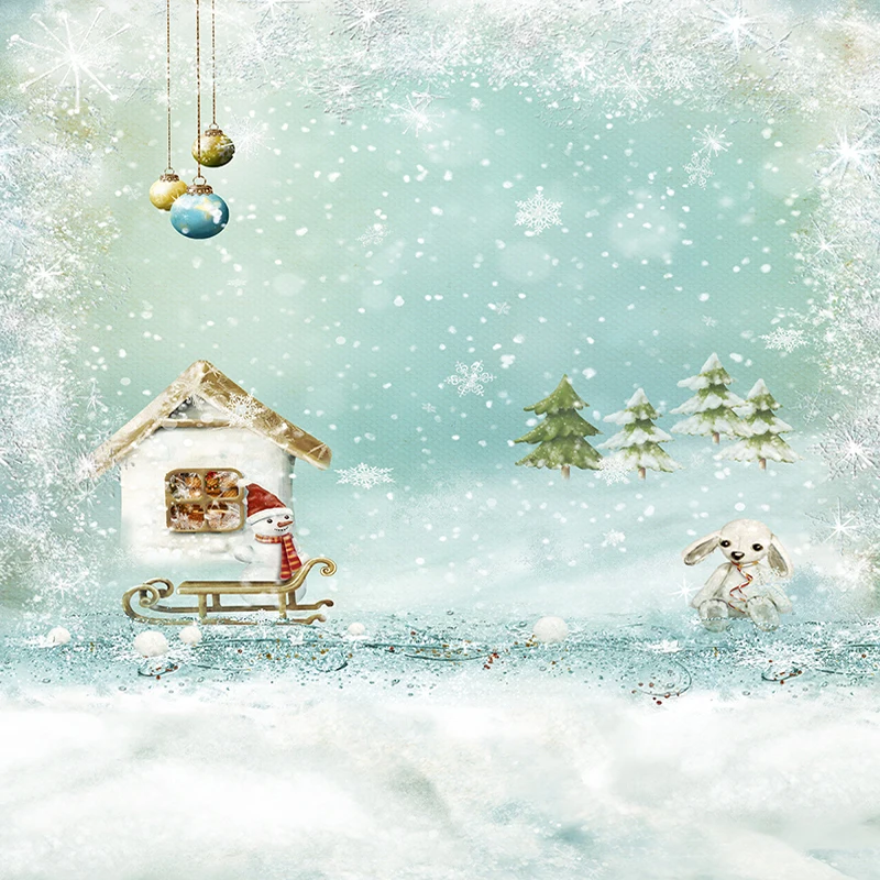 Allenjoy фото фон зимний Снеговик снегоход снег игрушечные сани дерево лес Белый