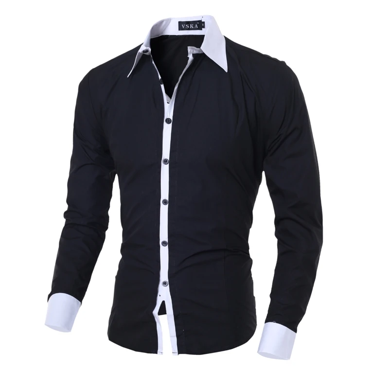 

2018 New Fashion Brand Casual Men Shirt Long Sleeve Slim Fit Solid color Shirt Black Mens Dress Shirts Men Social Clothes M-XXL