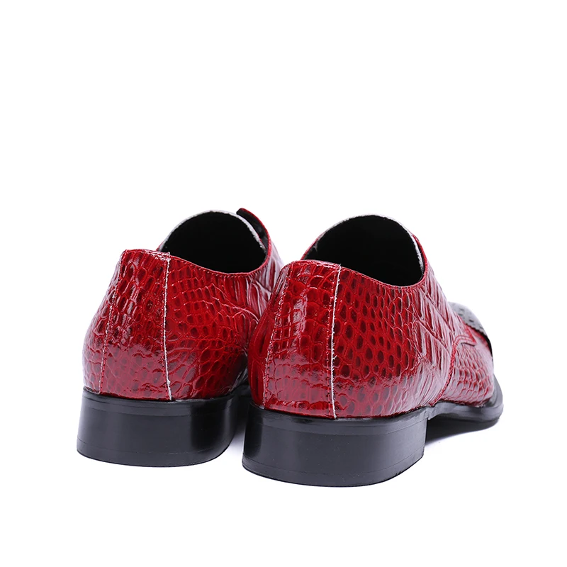 

Red Square Toe Men Dress Shoes Genuine Leather Crocodile Print Lace Up Men Wedding Shoes Brogue Party Shoes zapatos de hombre