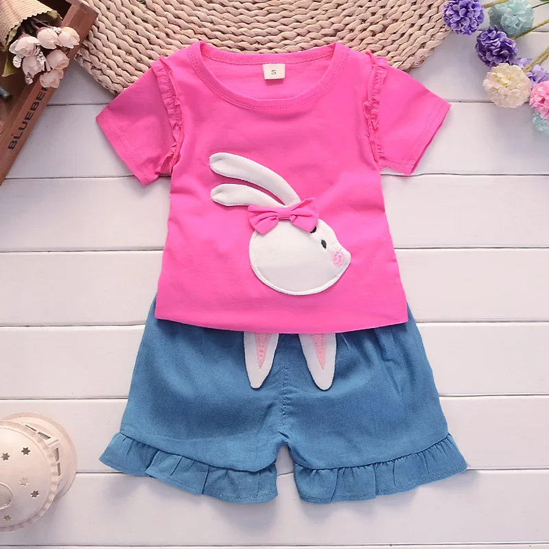 Комплект летней повседневной одежды из хлопка для малышей Детская футболка в