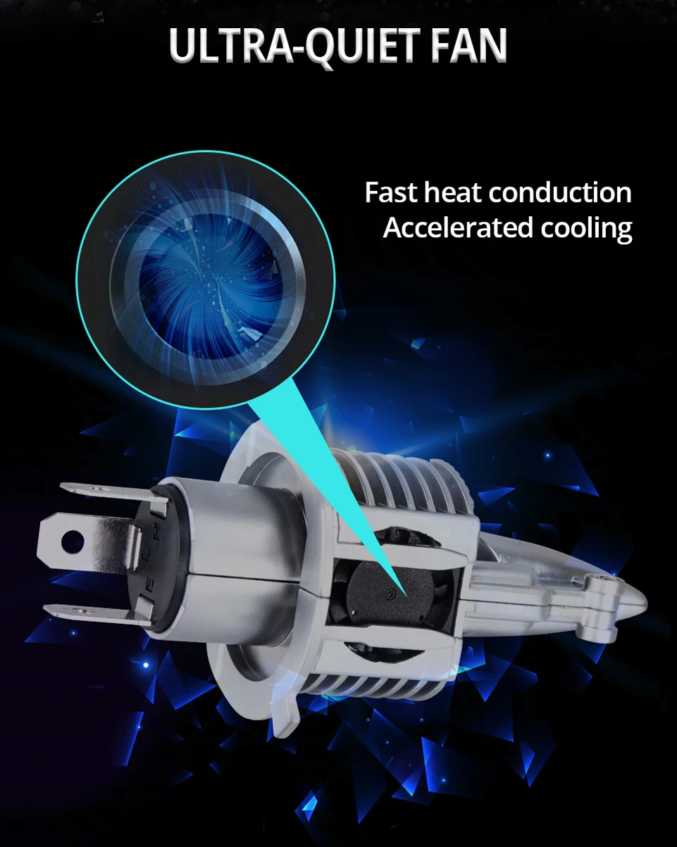 Acoosun H4 светодиодная передняя фара мотоцикла турбо Led H4 12 V 6500 k 6000lm головная противотуманные фонари для мотоцикла скутер P43t 12342