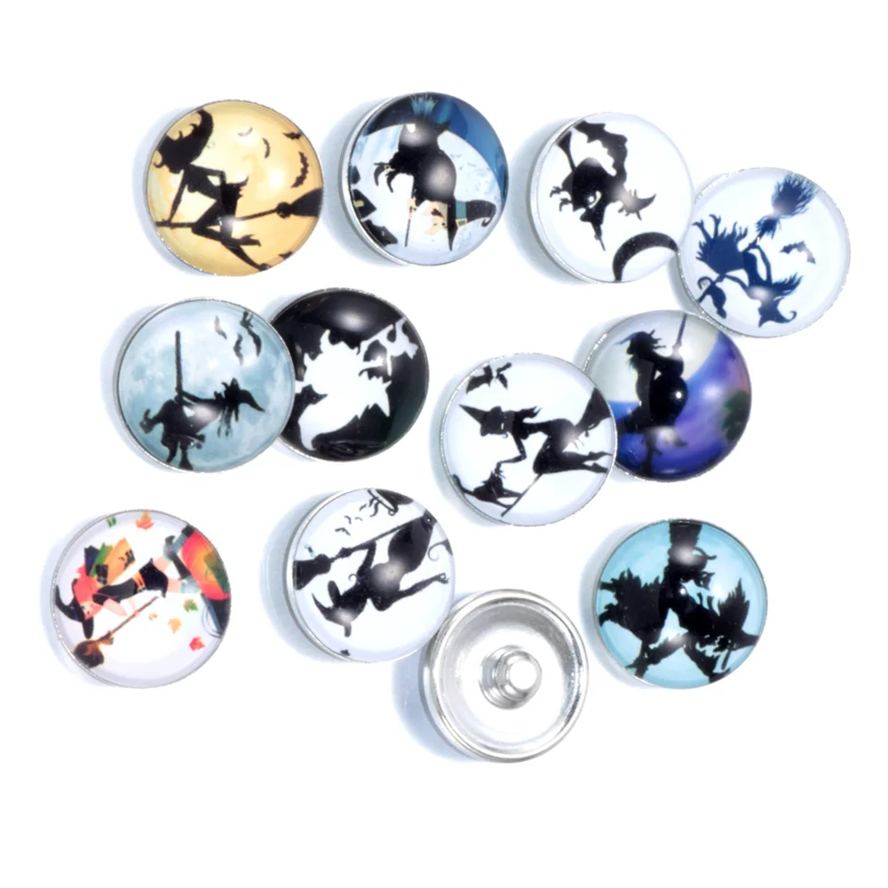 12pcs/lot Cartoon Witch Pattern Charms 18mm Glass Snap Button For DIY Bracelet Snaps Jewelry KZ0169 | Украшения и аксессуары