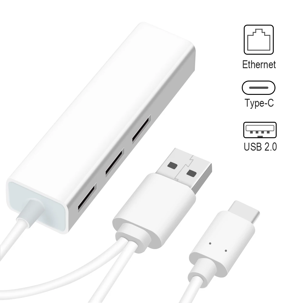 KuWFi 3 порта usb хаб 2 в 1 USB Ethernet 0 OTG Type C к Rj45 Lan адаптер мульти сплиттер для MacBook