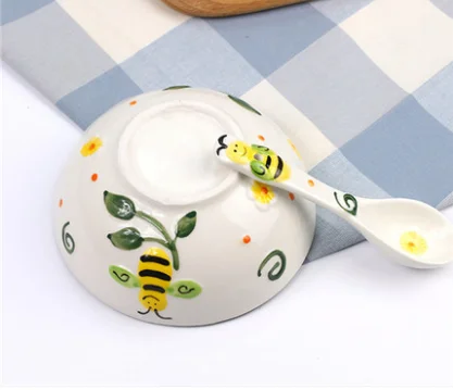 Прелестный дизайн с рисунками героев из мультфильмов Керамика Посуда с ложкой eco-friendly для детских бутылочек, Еда посуда 2 шт./компл. Детские чаша Z844 - Цвет: Colour 7