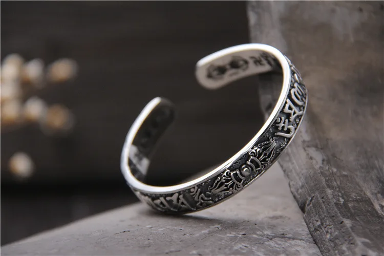 Ретро тайский серебряный Открытый Модный мужской и женский браслет из