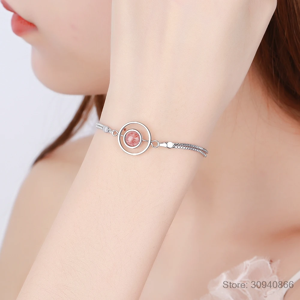 Реальные. Ювелирное изделие из натурального кварца с клубничным браслетом 8 мм