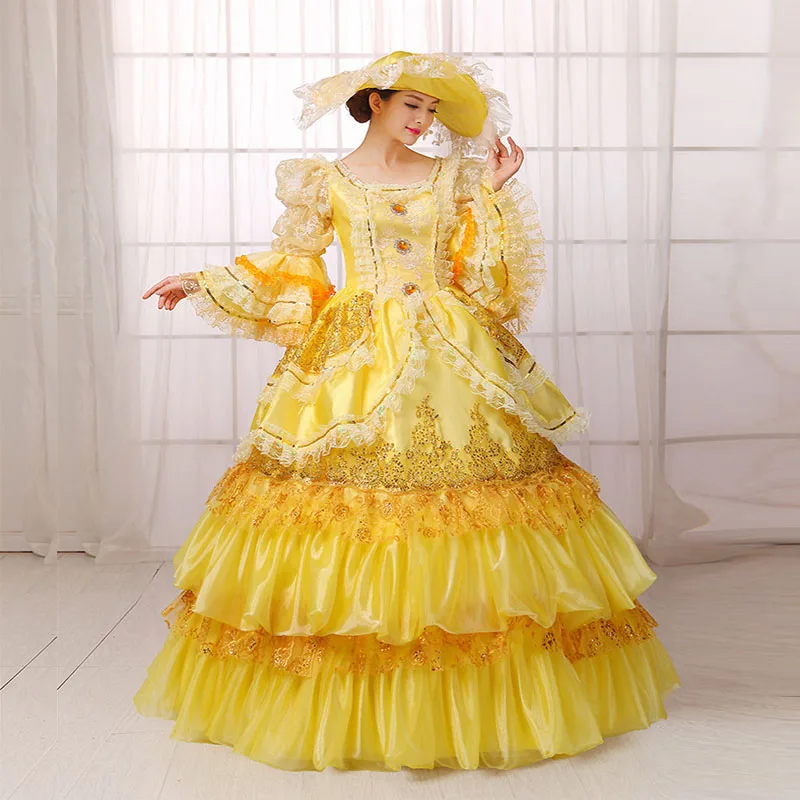 2017 золотые блестки ренассинанс викторианское платье Рококо Мария Антуанетта