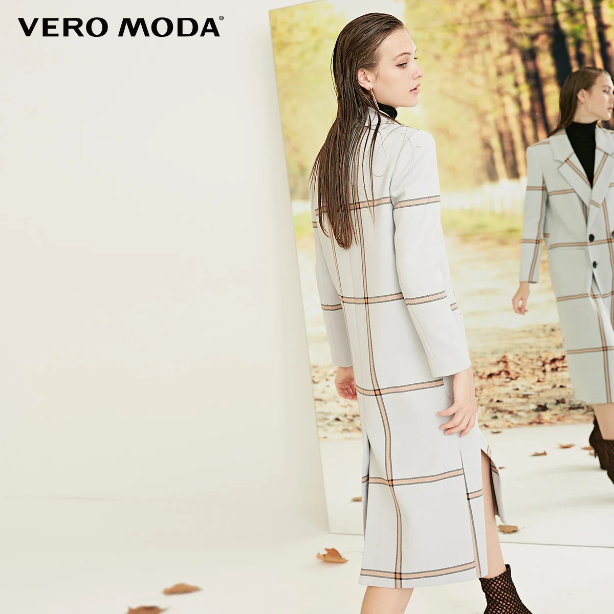 Vero Moda Новая женская куртка женская клетчатая двубортная кокон пальто Длинная зимняя куртка | 318321501