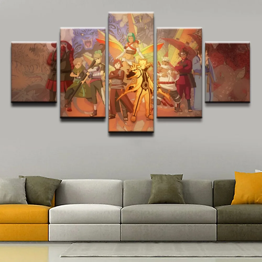 Artwork Anime Poster 5 Panel Naruto Characters Modern Living Room Wall Art Decorative Framework Canvas Painting Modular Picture | Дом и сад