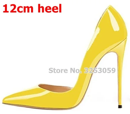 yellow 12cm heel ALMUDENA/пикантные туфли-лодочки с острым закрытым носком на шпильках; открытые модельные туфли-лодочки из лакированной кожи; обувь знаменитостей; обувь для сцены; Banquest Droship - Цвет: yellow 12cm heel