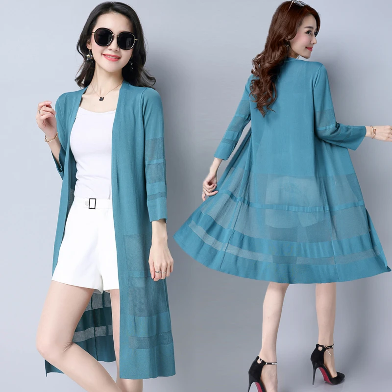 Women Knitted Sweater Long Cardigans Spring Summer Fashion Plus Size Casual Office Lady Sleeve Knitwear Coat Cotton SR441 |