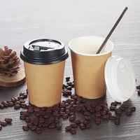 500lot 8oz kraft paper double layer coffee hot drinks paper cupsdisposable thickening paper cupsprovide lids and straws