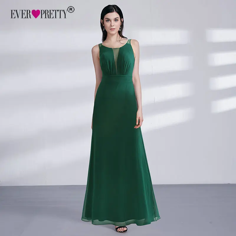 Vestido Novia Ever Pretty EZ07477DG элегантные темно-зеленые трапециевидные Длинные платья для матери невесты Иллюзия Свадебные вечерние платья