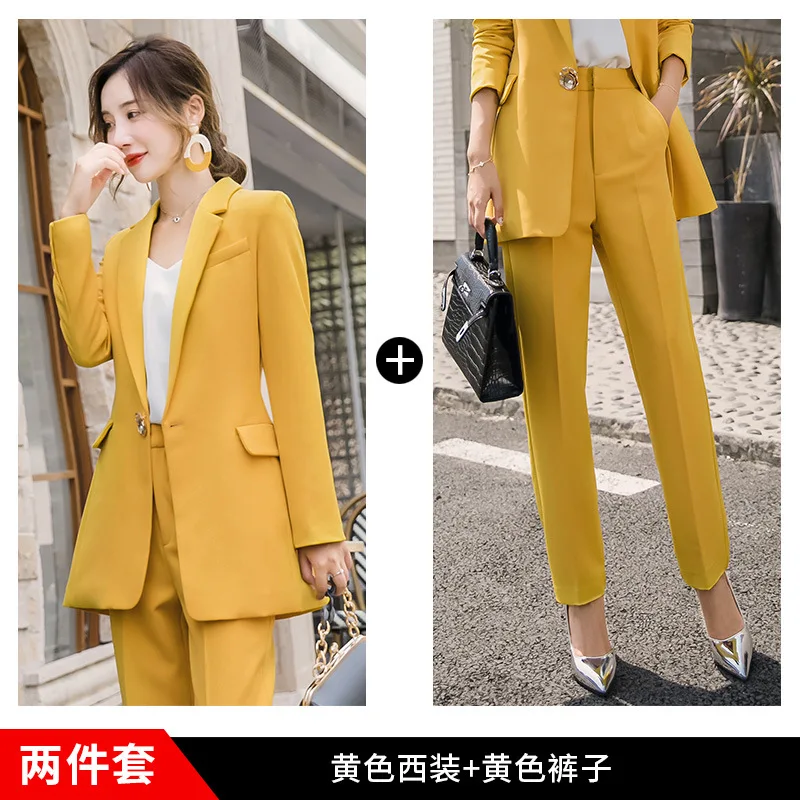 Suit set Новинка, женский костюм, осенняя мода, желтая длинная секция, западный стиль, обтягивающие брюки, два комплекта, Темпераментная Женская одежда - Цвет: Suit set