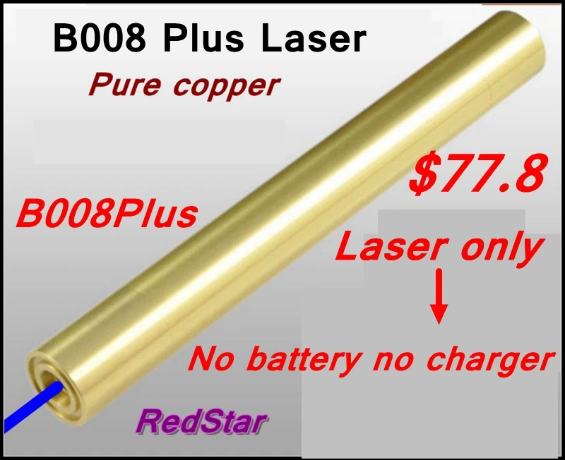 

[ReadStar]RedStar B008 Plus high burn match Copper Blue Laser pointer Gold plating metalbox include 2x16340 battery & charger