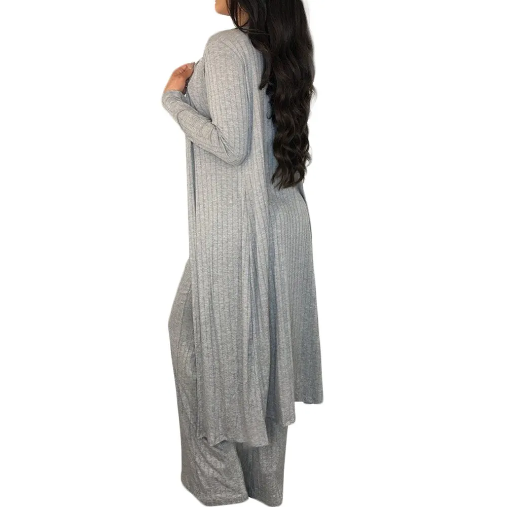 Осенне-зимний женский трикотажный комплект из 3 предметов с длинным рукавом