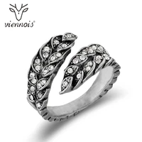 viennois vintage silver color finger rings for women rhinestone paved leaves ring fashion jewelry wedding band party gifts