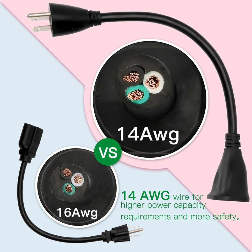 Bull Мощность удлинитель с вращающимся плоский Разъем UL 14AWG 15A 1ft электрический
