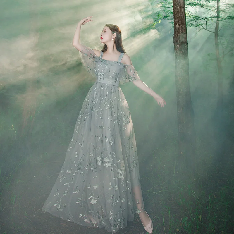 100% реальная Роскошная светильник серая Цветочная вышивка Листьев Воротник