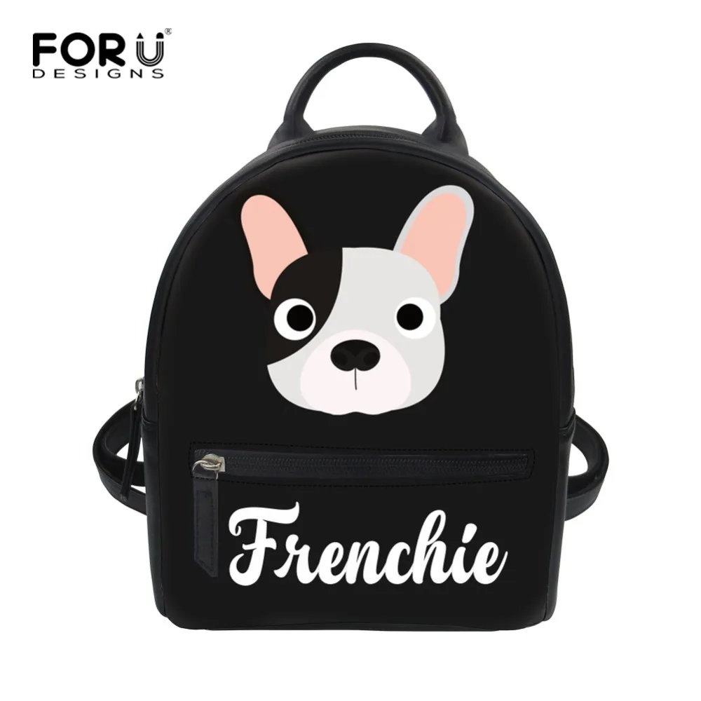 FORUDESIGNS/кожаный рюкзак для женщин с принтом из мультфильма Французский бульдог