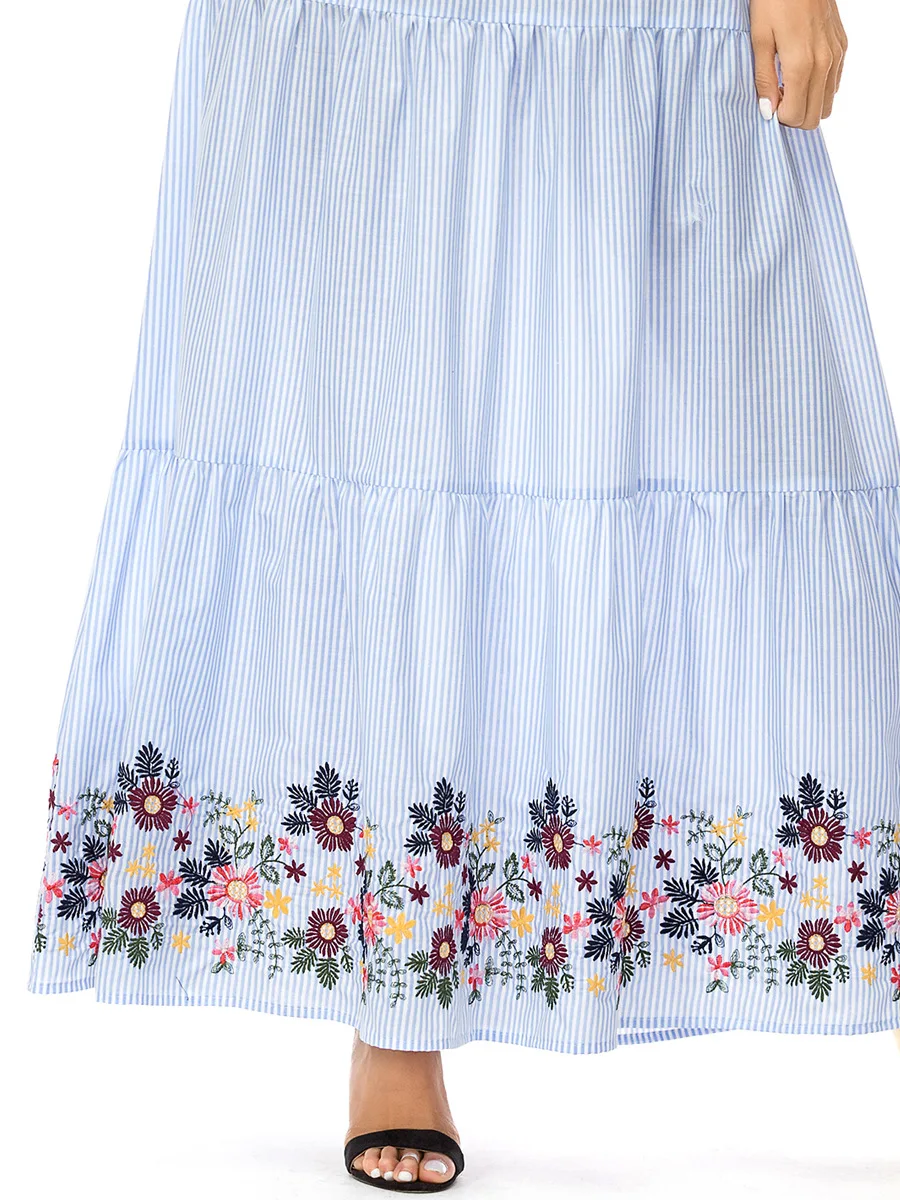 Женская элегантная Цветочная вышивка Макси Платье с завязками на шее и