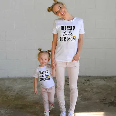 New Family Matching Shirts BLESSED to be HER MOM DAUGHTER T-shirt Tops Clothes | Мать и ребенок