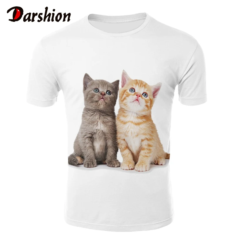 Футболка Мужская/женская с 3d принтом двух кошек крутая тенниска коротким рукавом