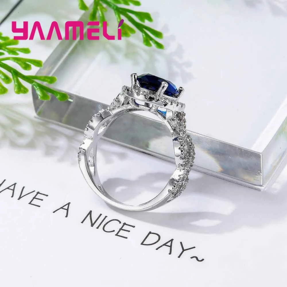 Женское кольцо из серебра 925 пробы с темно синим круглым кристаллом|925 sterling silver|ring sterlingsterling silver |